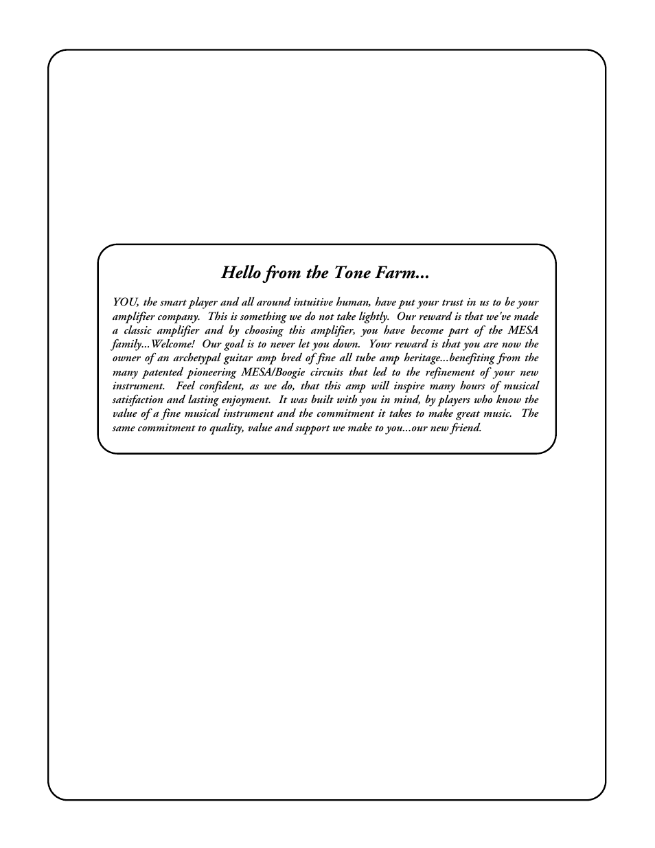 Hello from the tone farm | Mesa/Boogie F-30 User Manual | Page 2 / 34
