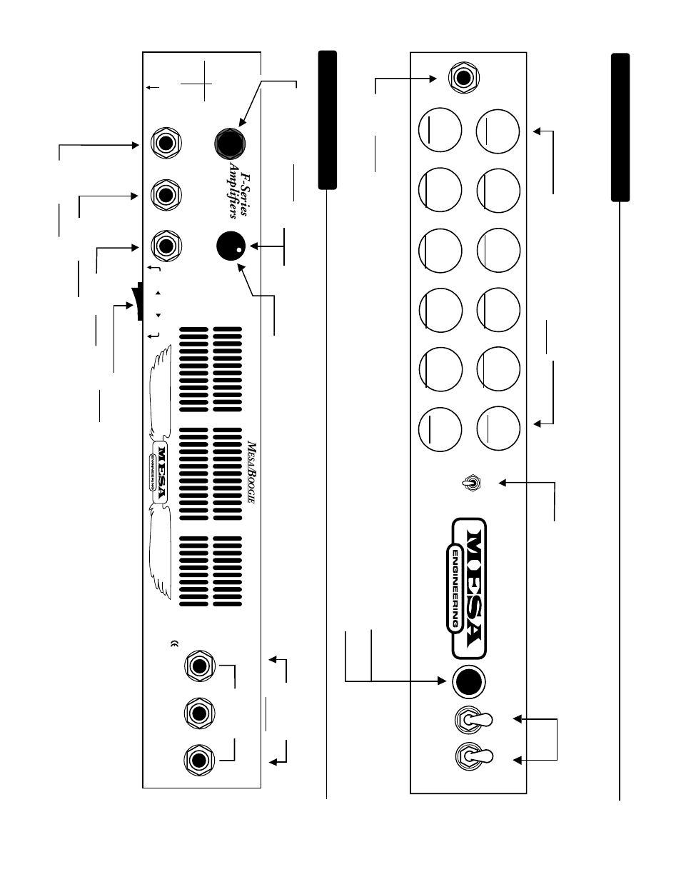 Front view f series, Rear view f series, F-series amplifiers | Mesa/Boogie F-30 User Manual | Page 32 / 34
