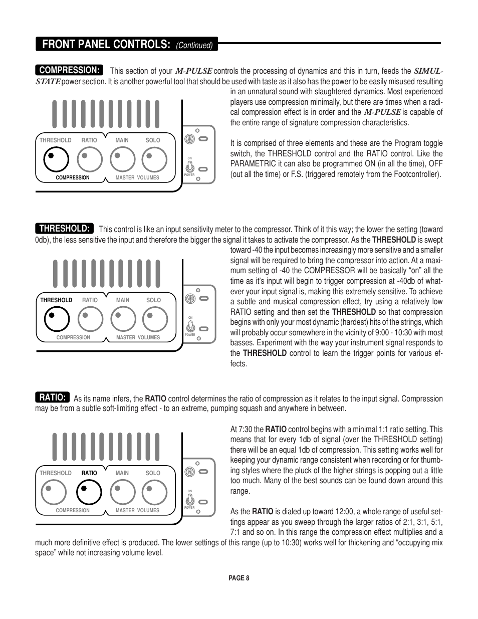 Front panel controls, Compression, Threshold | Ratio, Continued) | Mesa/Boogie M-pulse Simul State Bass Amplifier User Manual | Page 12 / 24