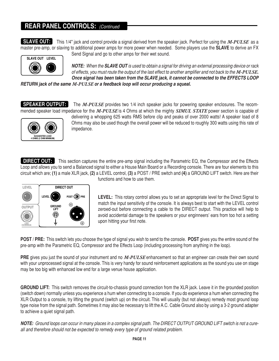 Rear panel controls | Mesa/Boogie M-pulse Simul State Bass Amplifier User Manual | Page 15 / 24