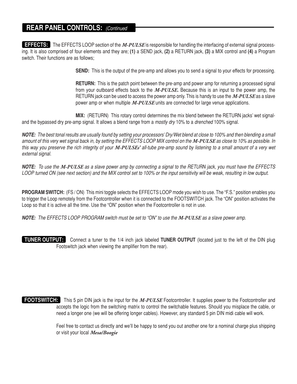 Rear panel controls | Mesa/Boogie M-pulse Simul State Bass Amplifier User Manual | Page 16 / 24
