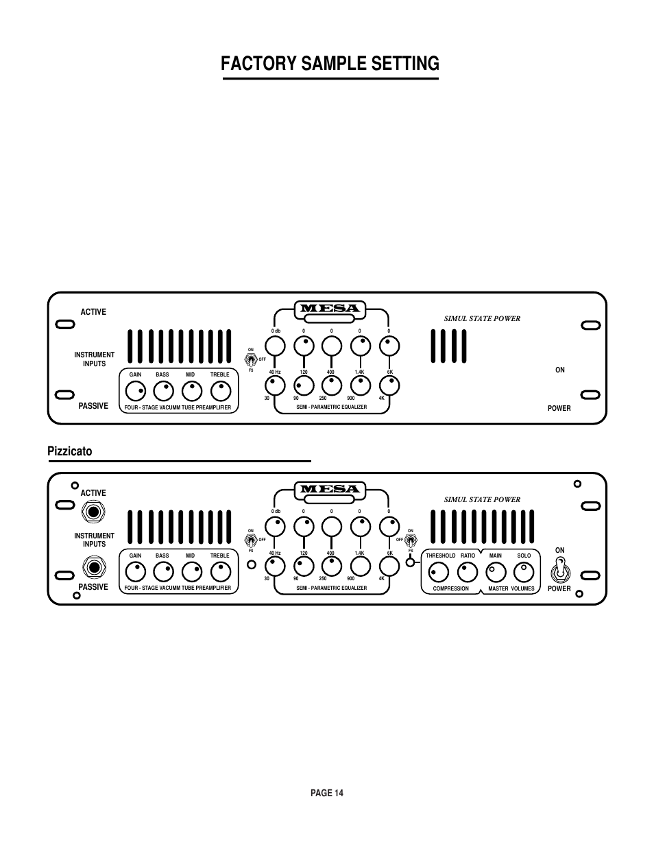 Factory sample setting, Pizzicato, Page 14 | Mesa/Boogie M-pulse Simul State Bass Amplifier User Manual | Page 18 / 24
