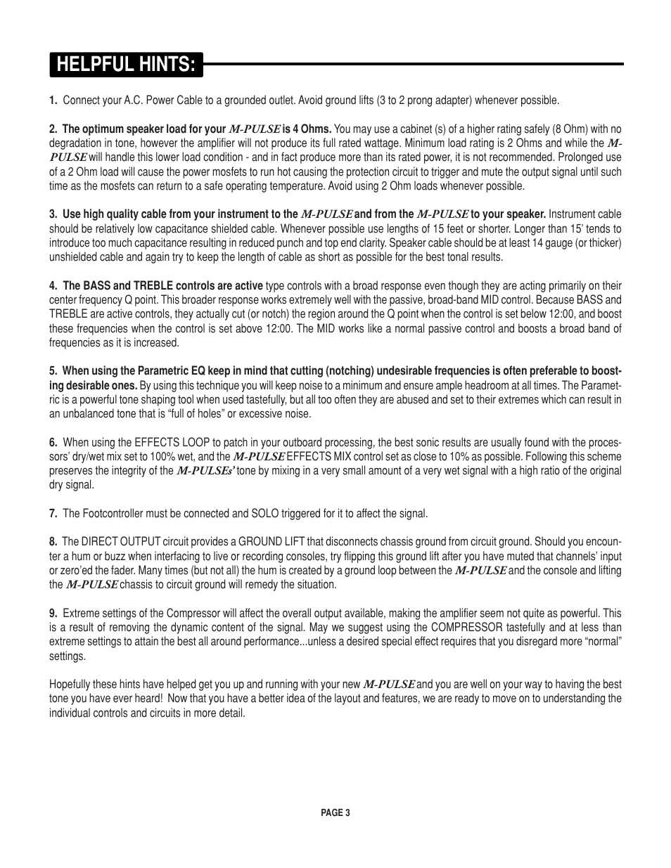 Helpful hints | Mesa/Boogie M-pulse Simul State Bass Amplifier User Manual | Page 7 / 24