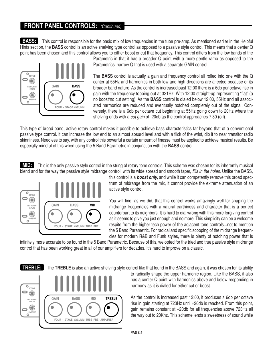 Front panel controls, Bass, Treble | Continued) | Mesa/Boogie M-pulse Simul State Bass Amplifier User Manual | Page 9 / 24