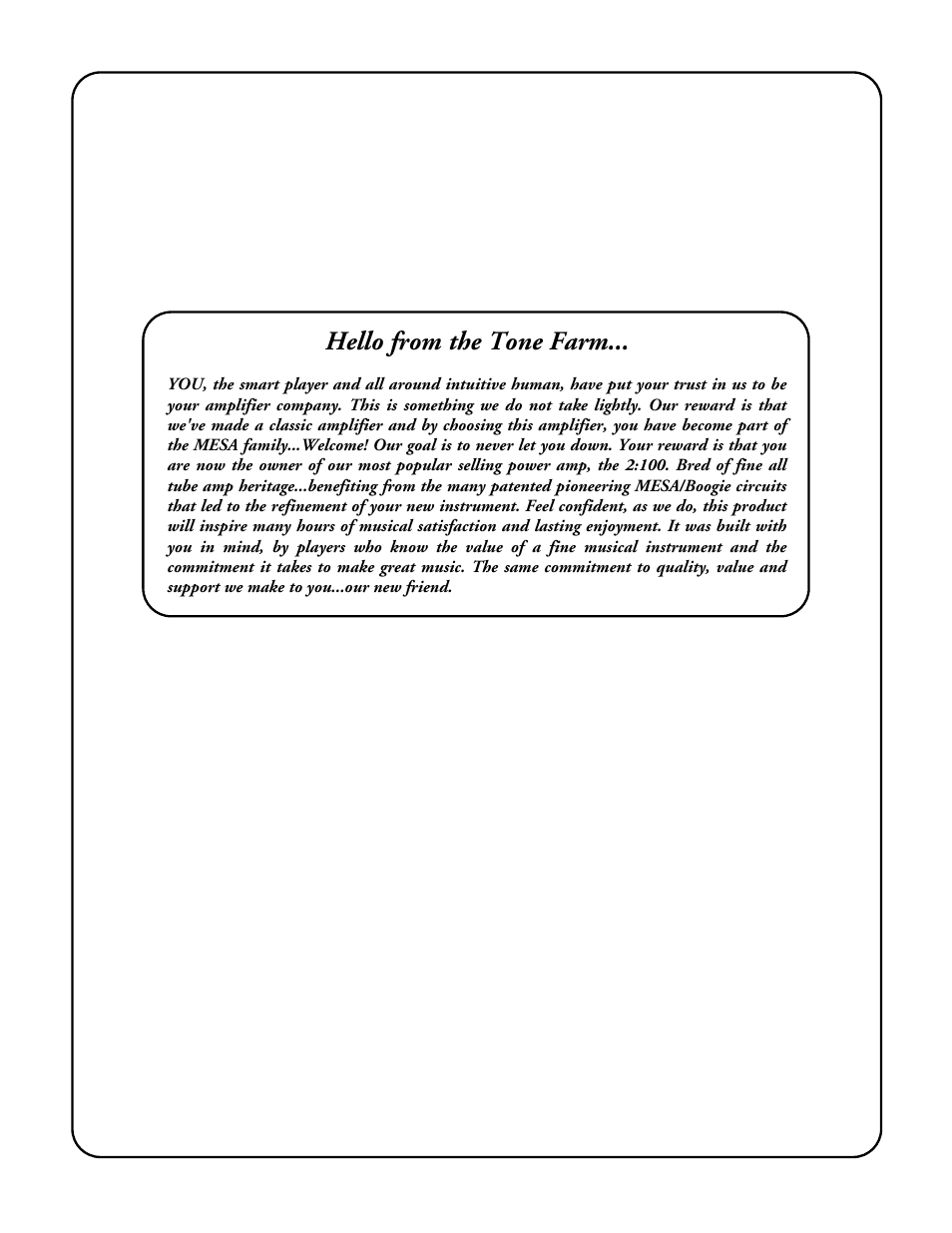Hello from the tone farm | Mesa/Boogie Rectifier Stereo User Manual | Page 2 / 29