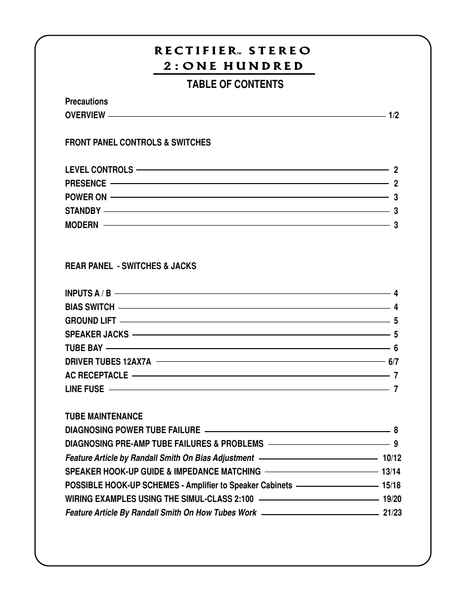 Mesa/Boogie Rectifier Stereo User Manual | Page 3 / 29