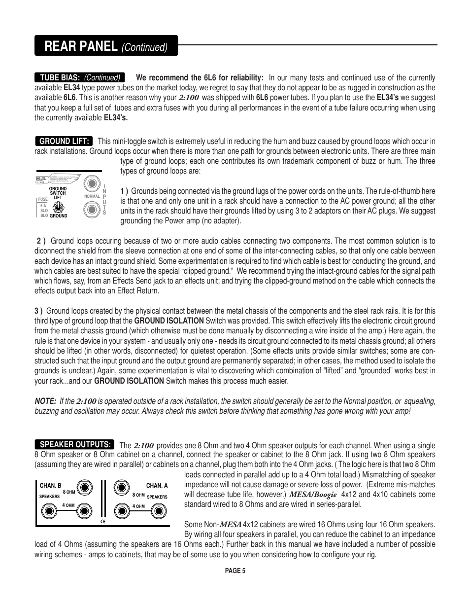 Rear panel, Continued) | Mesa/Boogie Rectifier Stereo User Manual | Page 9 / 29