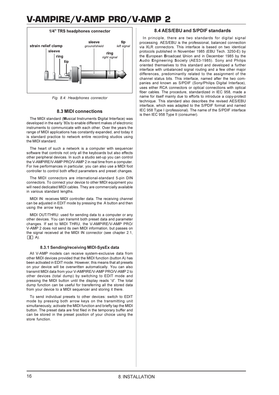 V-ampire/v-amp pro/v-amp 2 | Mesa/Boogie V-AMPIRE User Manual | Page 16 / 19