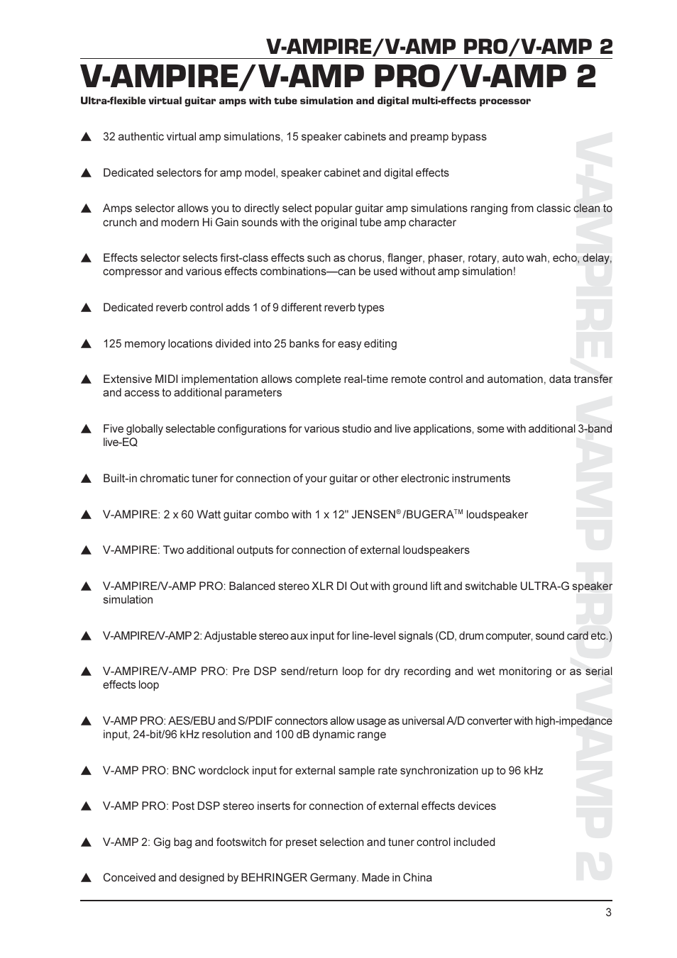V-ampire/ v-amp pro/v-amp 2, V-ampire/v-amp pro/v-amp 2 | Mesa/Boogie V-AMPIRE User Manual | Page 3 / 19