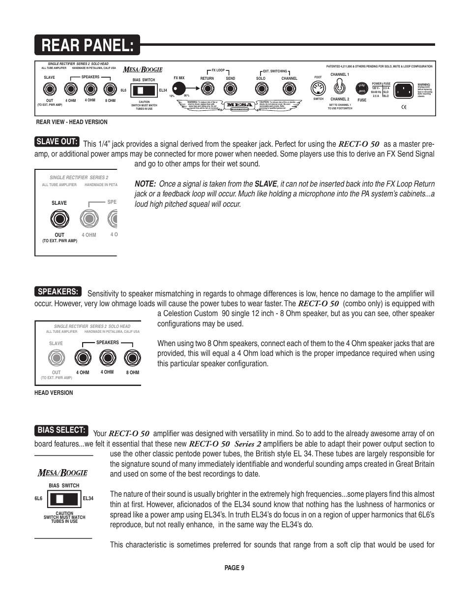 Rear panel, Page 9 | Mesa/Boogie pmn User Manual | Page 13 / 38