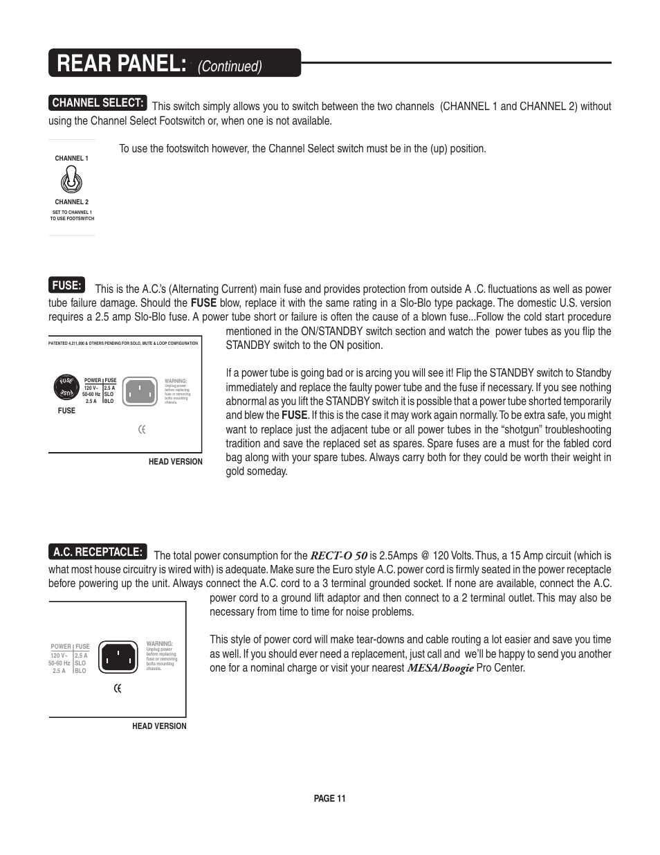 Rear panel, Continued) | Mesa/Boogie pmn User Manual | Page 15 / 38