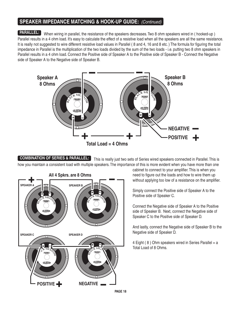 Speaker impedance matching & hook-up guide, Continued), Negative all 4 spkrs. are 8 ohms positive | Mesa/Boogie pmn User Manual | Page 22 / 38
