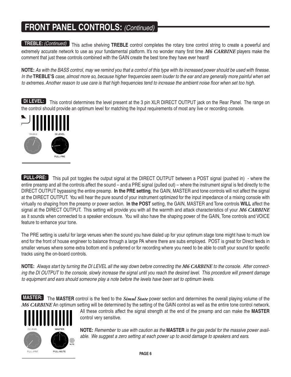 Front panel controls, Continued) | Mesa/Boogie Carbine M6 User Manual | Page 10 / 20