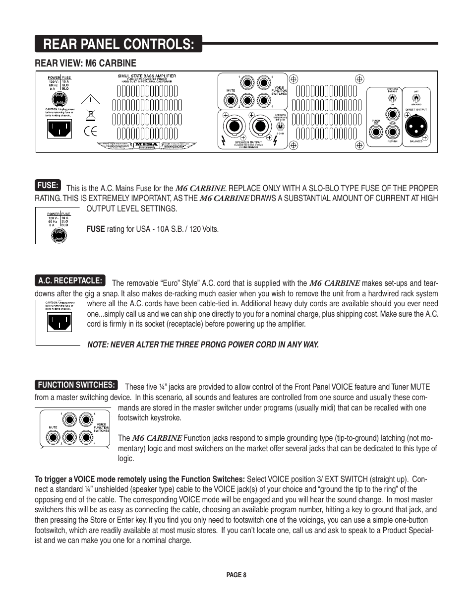 Rear panel controls, Rear_view:_m6_carbine | Mesa/Boogie Carbine M6 User Manual | Page 12 / 20