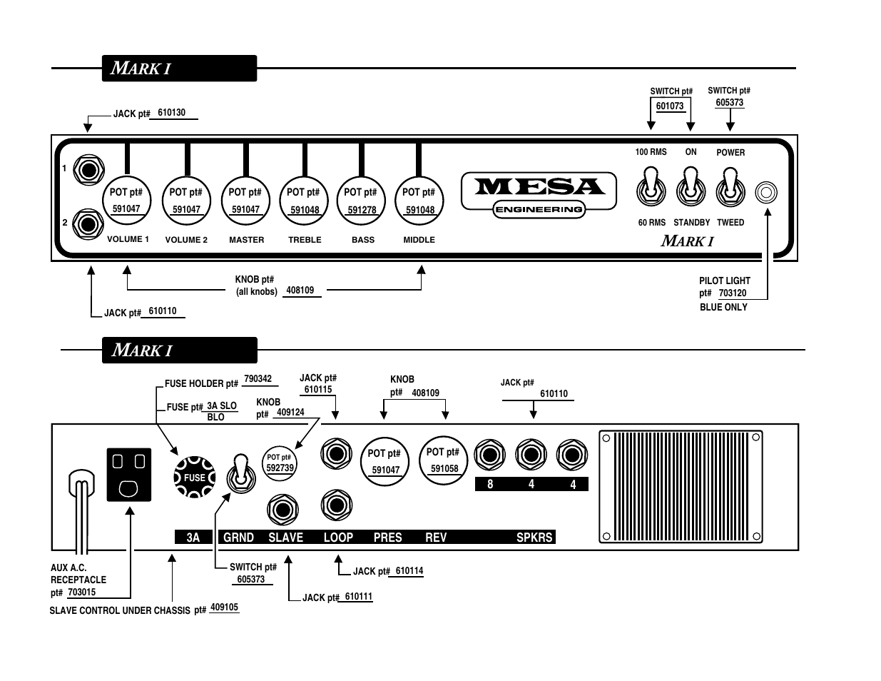 Ark i front view, Ark i rear view, Ark i | Mesa/Boogie MARK 1 User Manual | Page 28 / 30