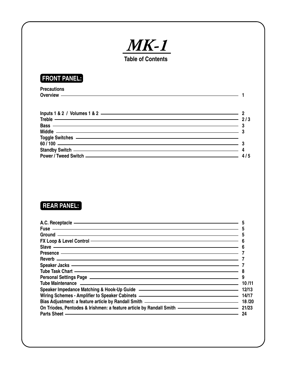 Mk-1 | Mesa/Boogie MARK 1 User Manual | Page 3 / 30