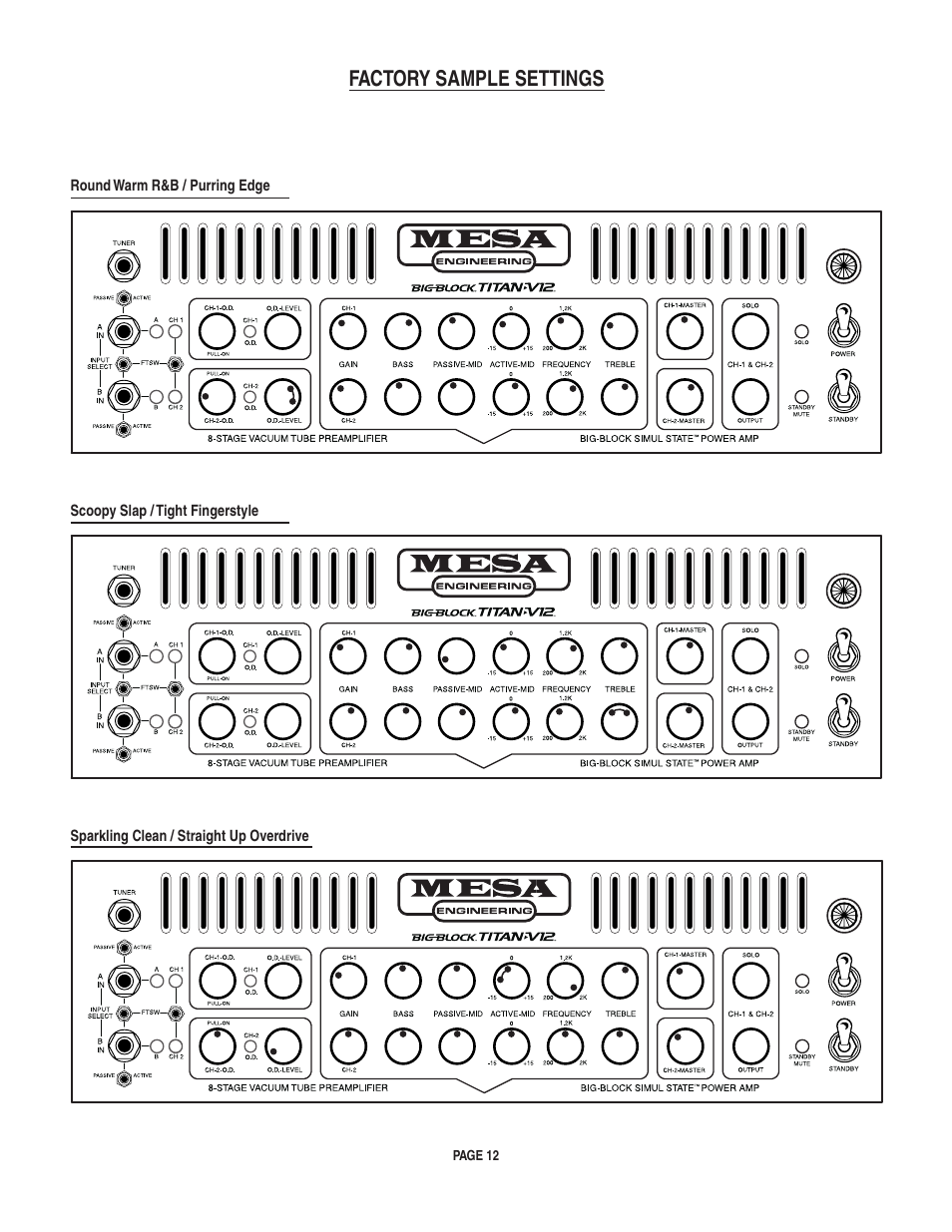 Factory_sample_settings | Mesa/Boogie TITAN V-12 User Manual | Page 16 / 22