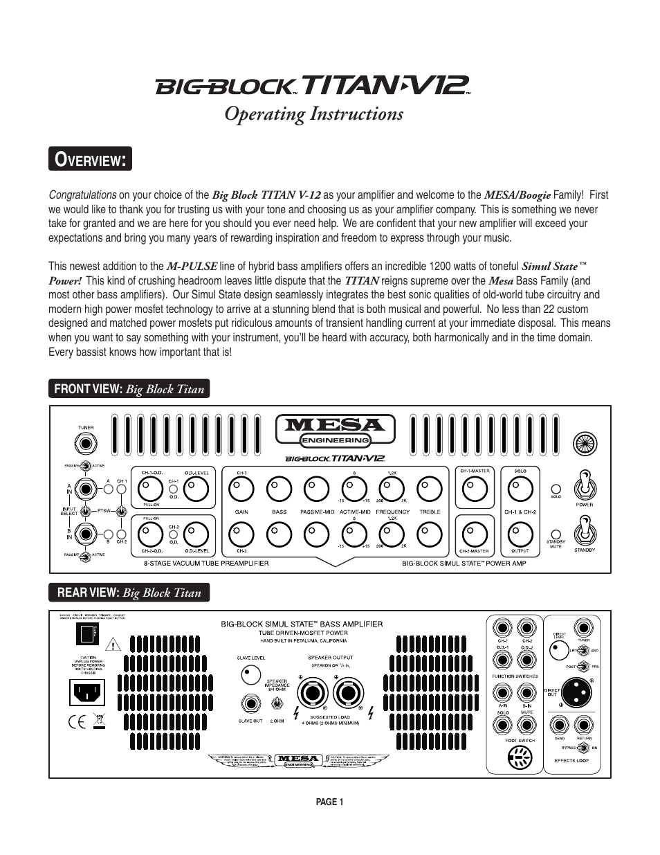 Operating instructions | Mesa/Boogie TITAN V-12 User Manual | Page 5 / 22