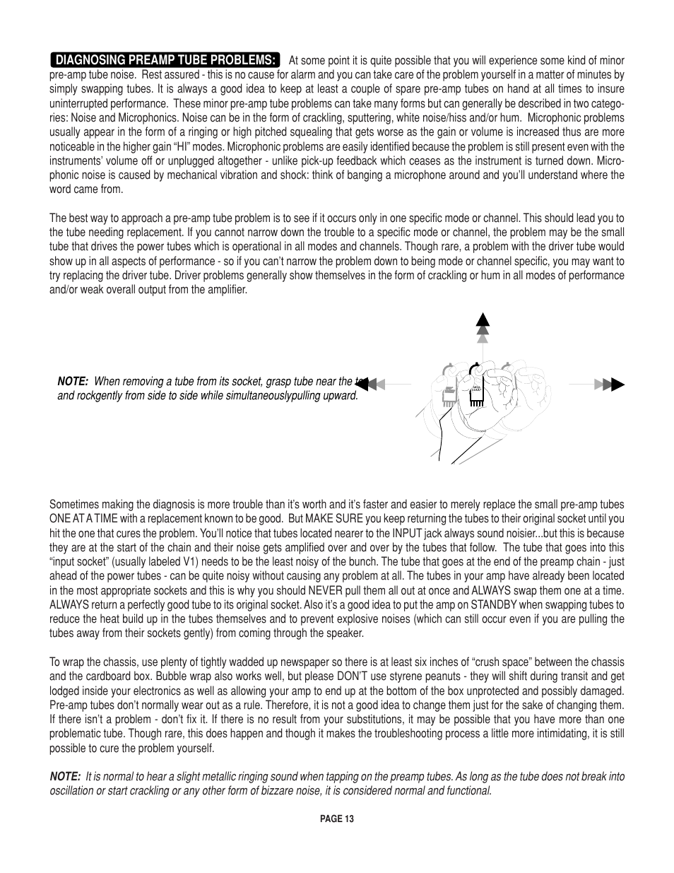 Diagnosing preamp tube problems, Page 13 | Mesa/Boogie BIGBLOCK Big Block 750 User Manual | Page 17 / 20