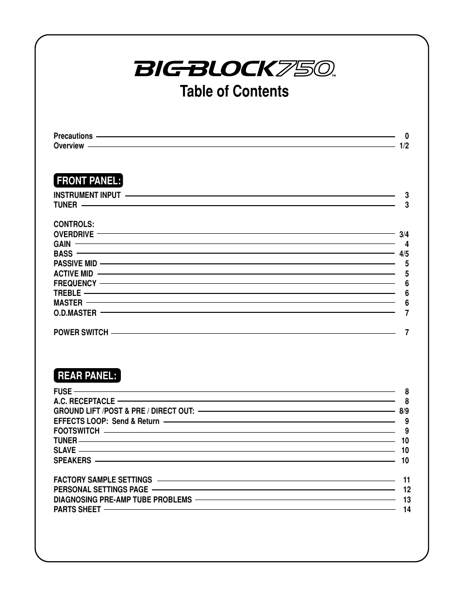 Mesa/Boogie BIGBLOCK Big Block 750 User Manual | Page 4 / 20