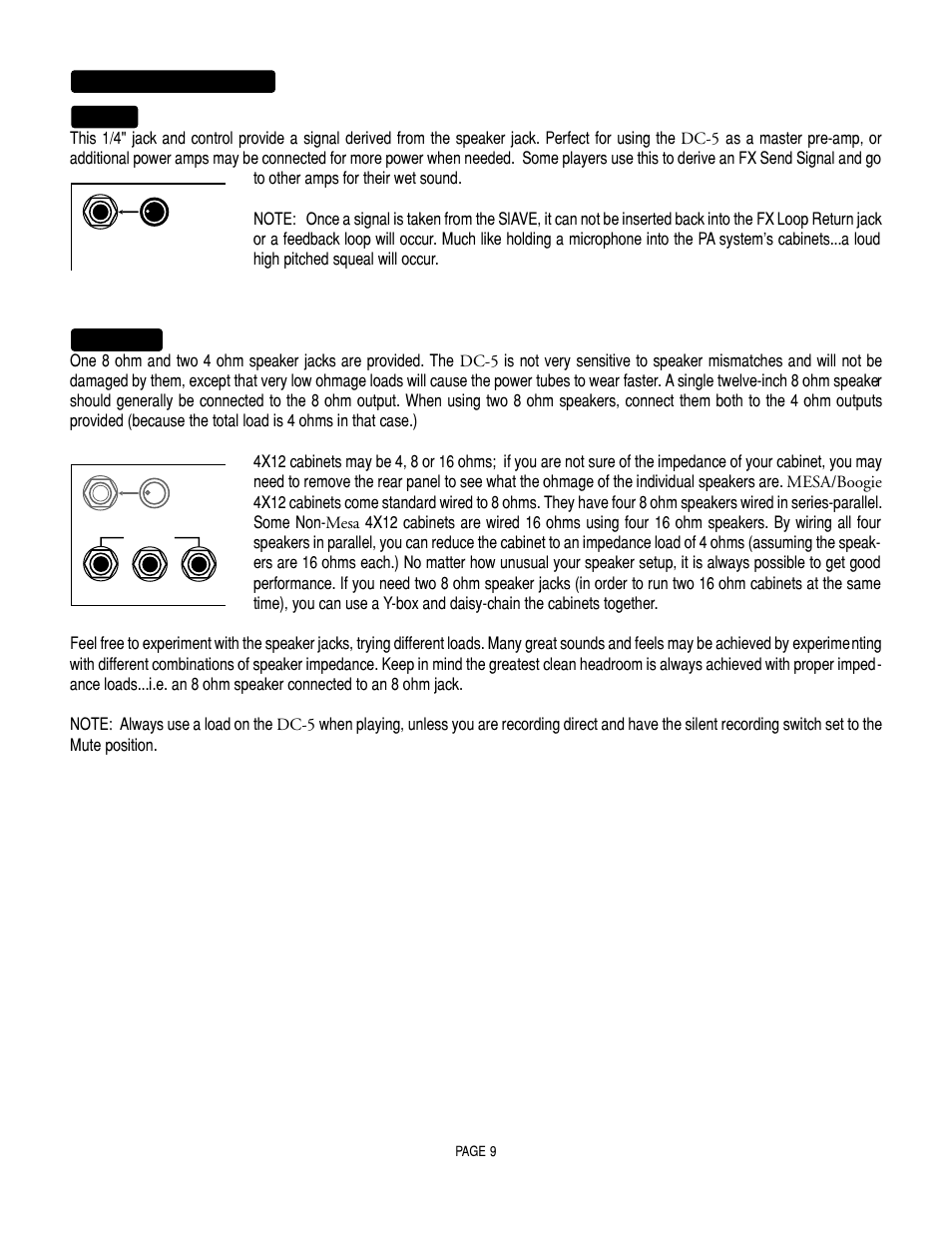 Rear panel: (continued) slave, Speaker | Mesa/Boogie DC5 User Manual | Page 13 / 23
