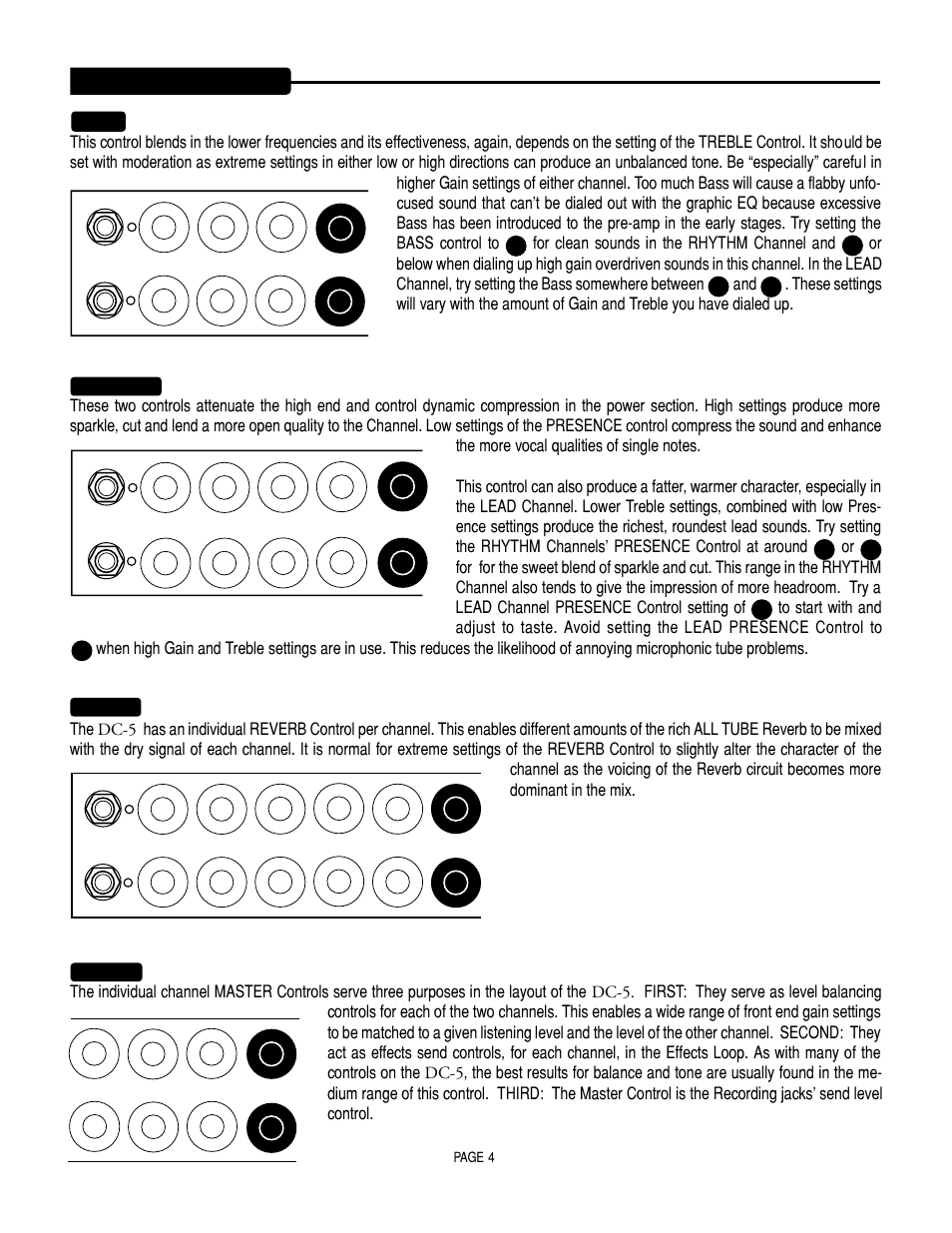 Controls, Continued) bass, Presence | Reverb, Master | Mesa/Boogie DC5 User Manual | Page 8 / 23
