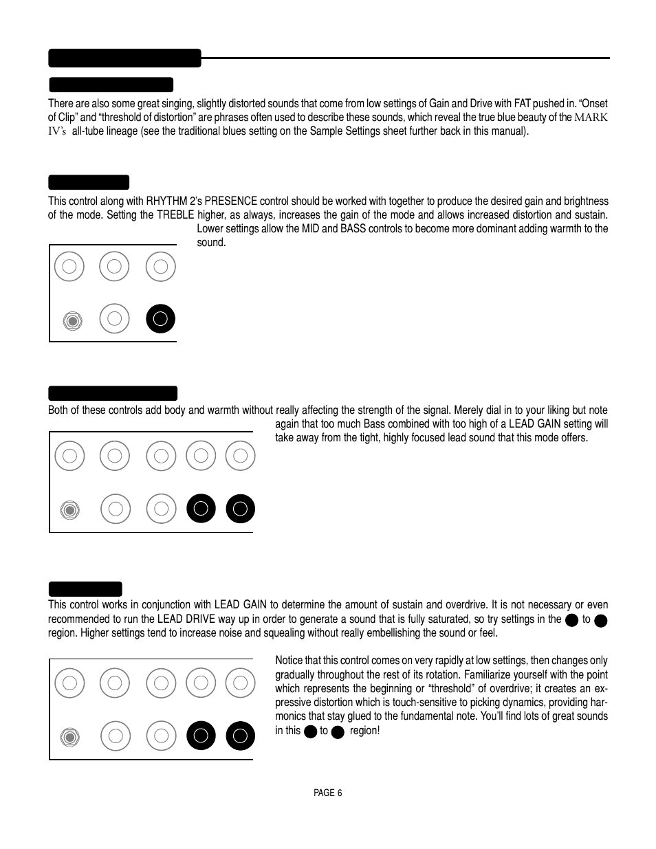 Controls, Region, Lead gain: (continued) | Continued) lead treble: lead bass & lead mid, Lead drive, Page 6 | Mesa/Boogie Mark IV Amplifier User Manual | Page 10 / 29