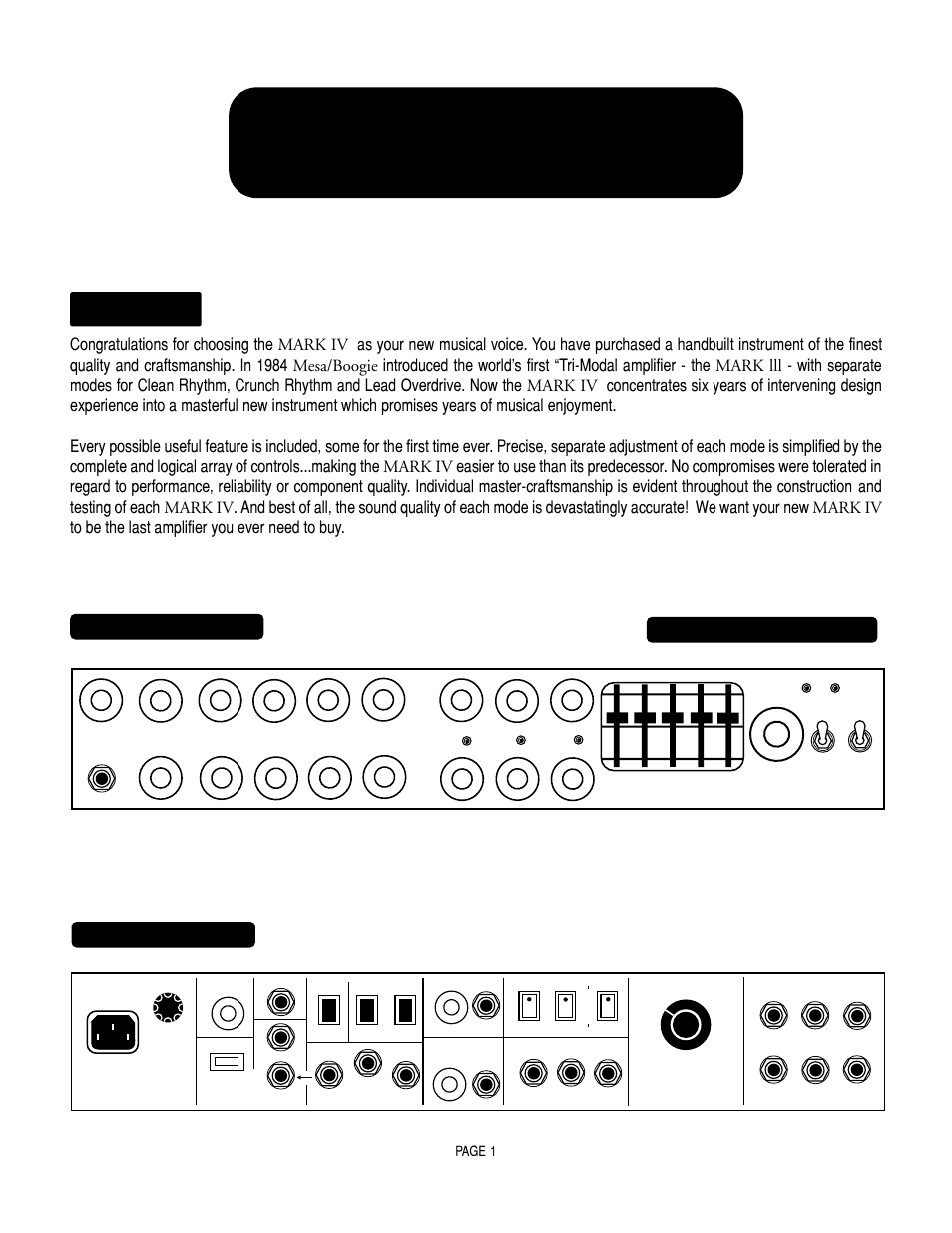 Iv mark iv, Operating instructions, Overview | Mark iv, Front view, Instant gratification demo settings, Rear view, Page 1 | Mesa/Boogie Mark IV Amplifier User Manual | Page 5 / 29