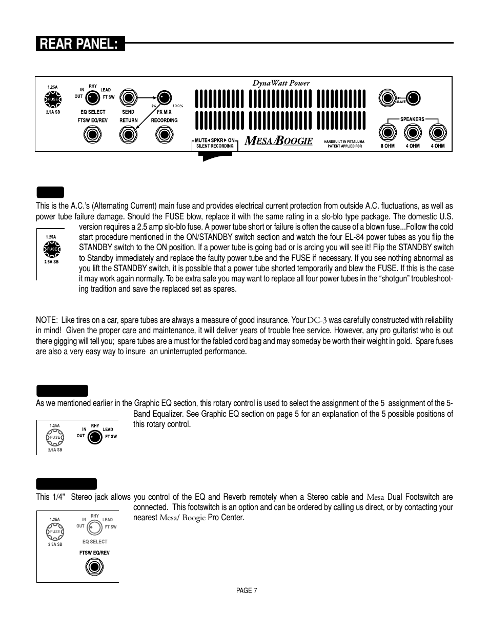 Rear panel | Mesa/Boogie DC3 User Manual | Page 11 / 24