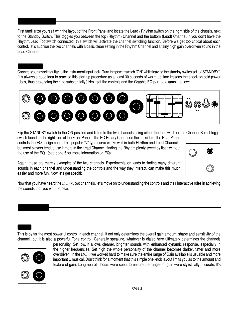 Front panel, Controls, Power-up | Gain | Mesa/Boogie DC3 User Manual | Page 6 / 24