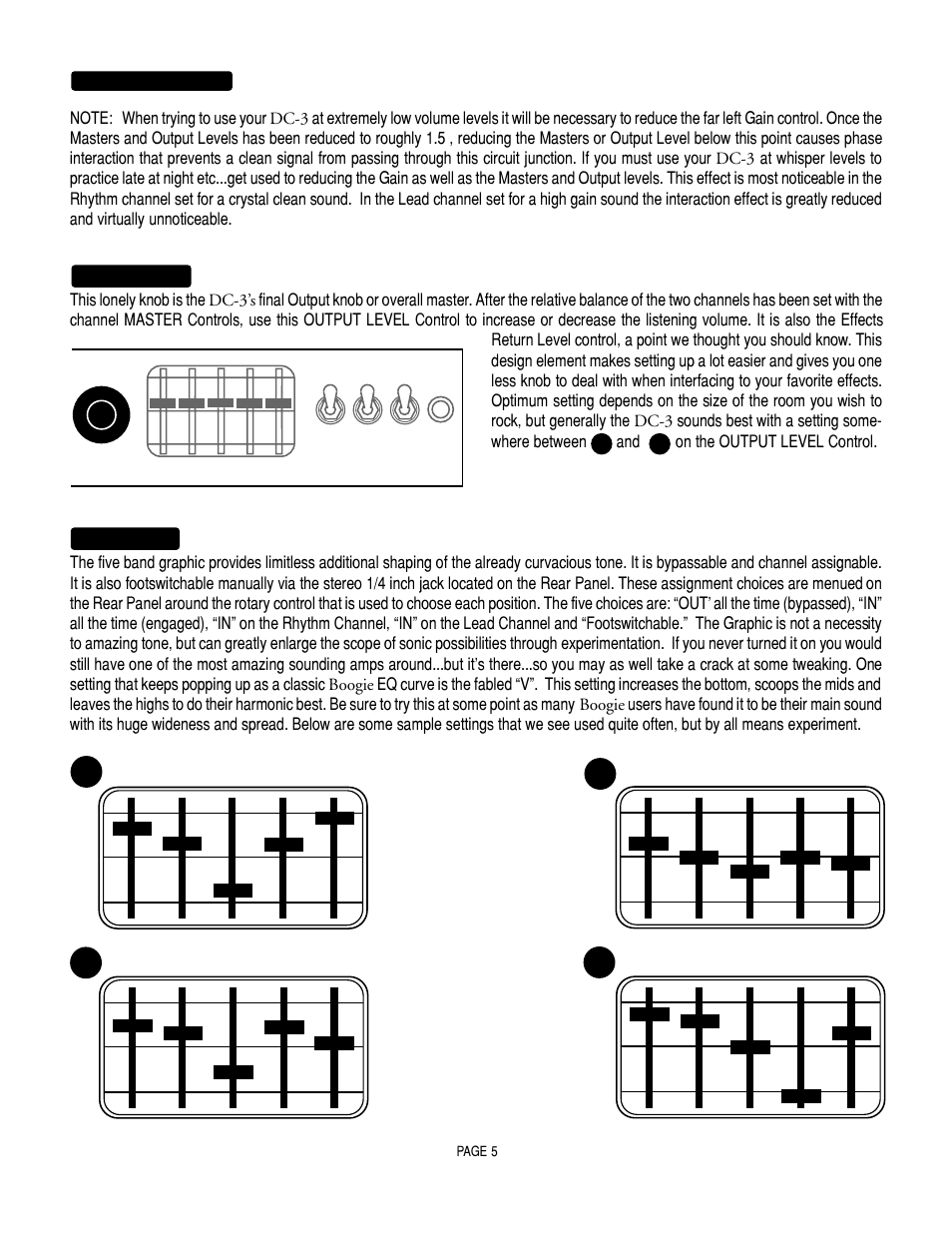 Output level, Graphic eq: master: (continued) | Mesa/Boogie DC3 User Manual | Page 9 / 24