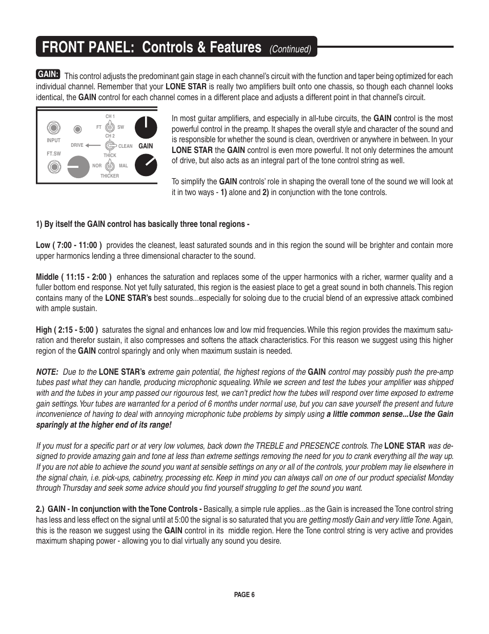 Front panel: controls & features, Continued) | Mesa/Boogie LoneStar Amplifier User Manual | Page 10 / 40