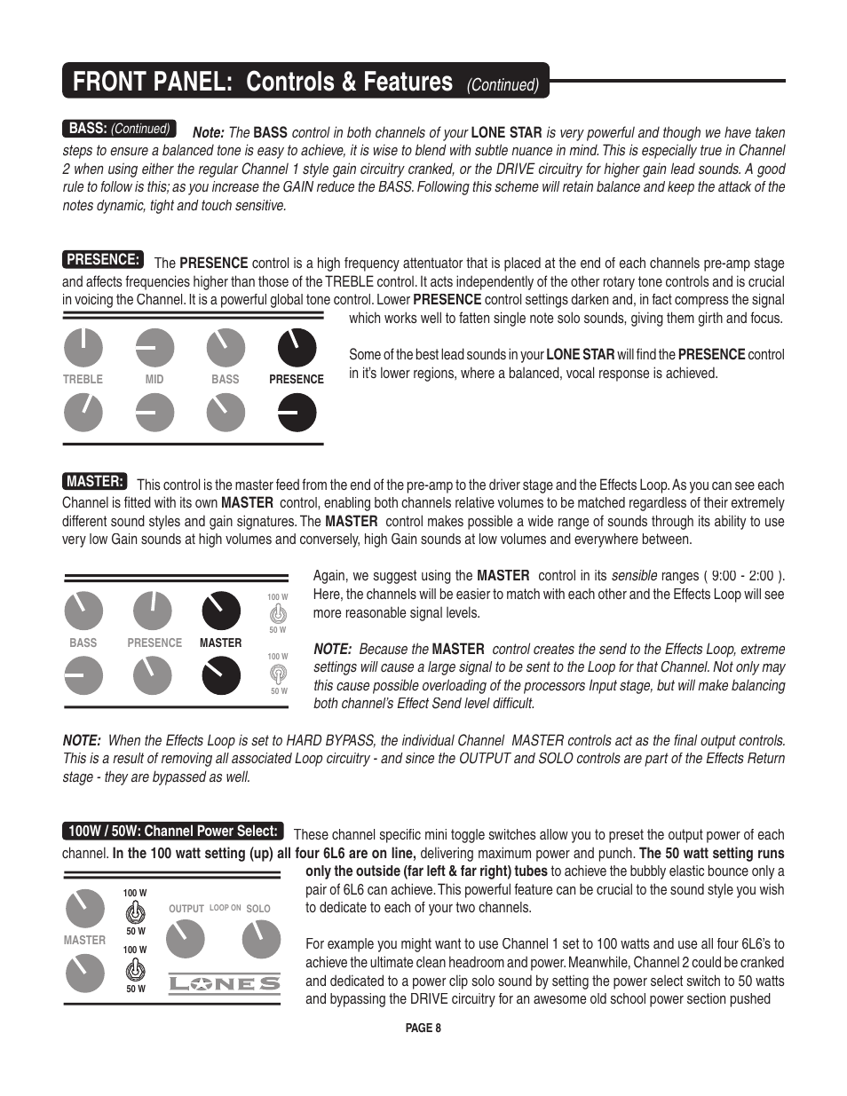 Front panel: controls & features, Continued) | Mesa/Boogie LoneStar Amplifier User Manual | Page 12 / 40