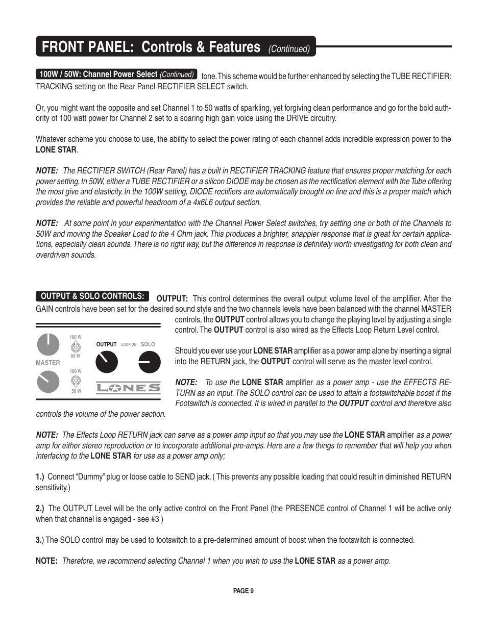 Front panel: controls & features | Mesa/Boogie LoneStar Amplifier User Manual | Page 13 / 40