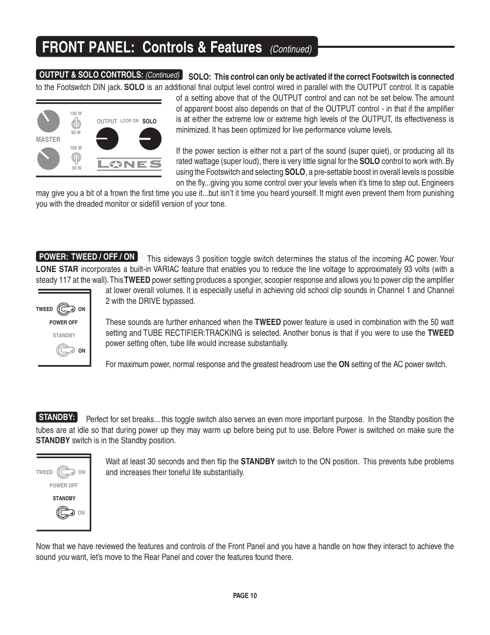 Front panel: controls & features, Continued) | Mesa/Boogie LoneStar Amplifier User Manual | Page 14 / 40