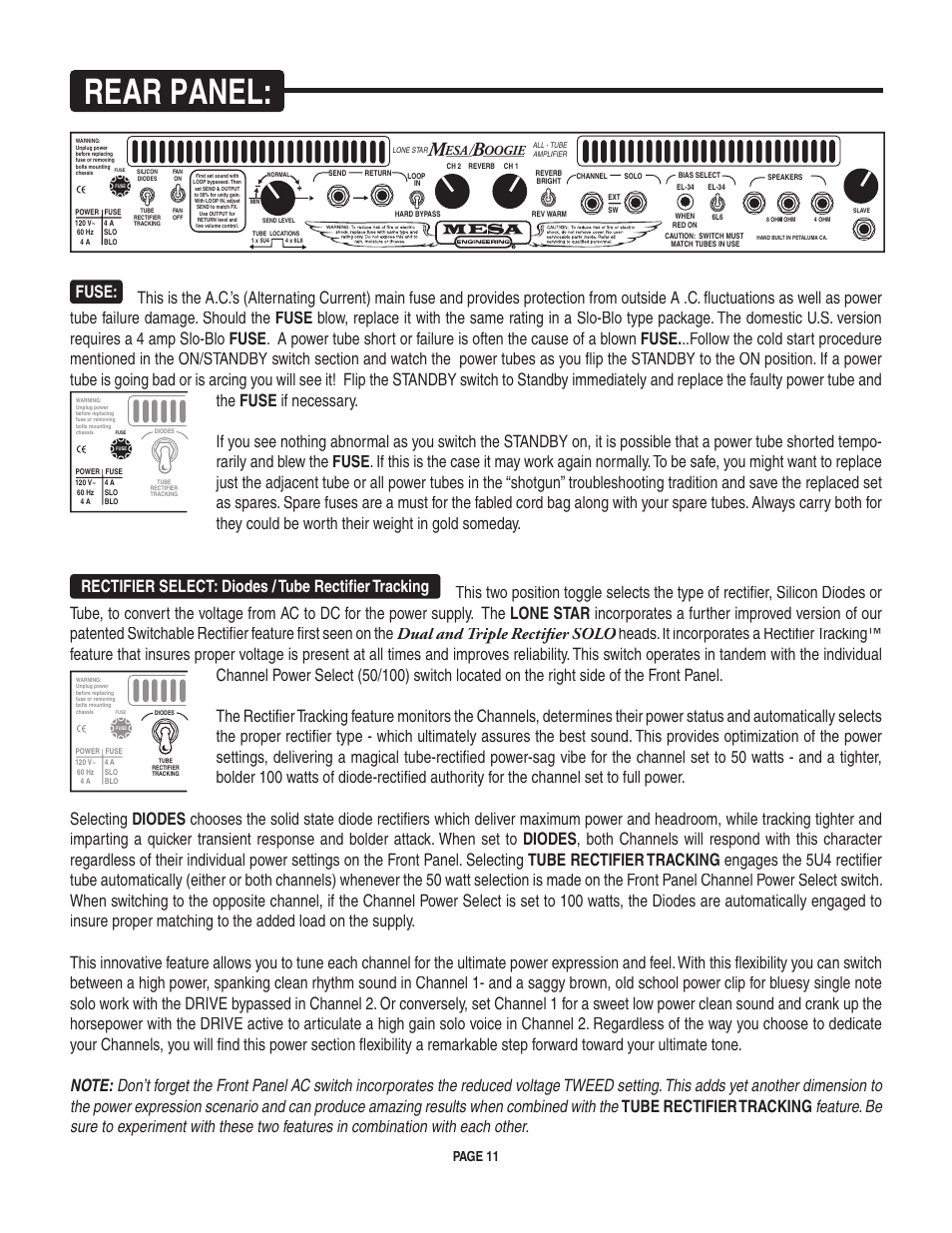 Rear panel, Page 11, Oogie | Mesa/Boogie LoneStar Amplifier User Manual | Page 15 / 40