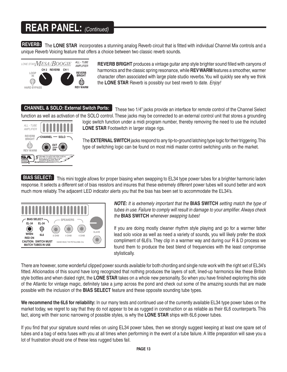 Rear panel, Continued) | Mesa/Boogie LoneStar Amplifier User Manual | Page 17 / 40