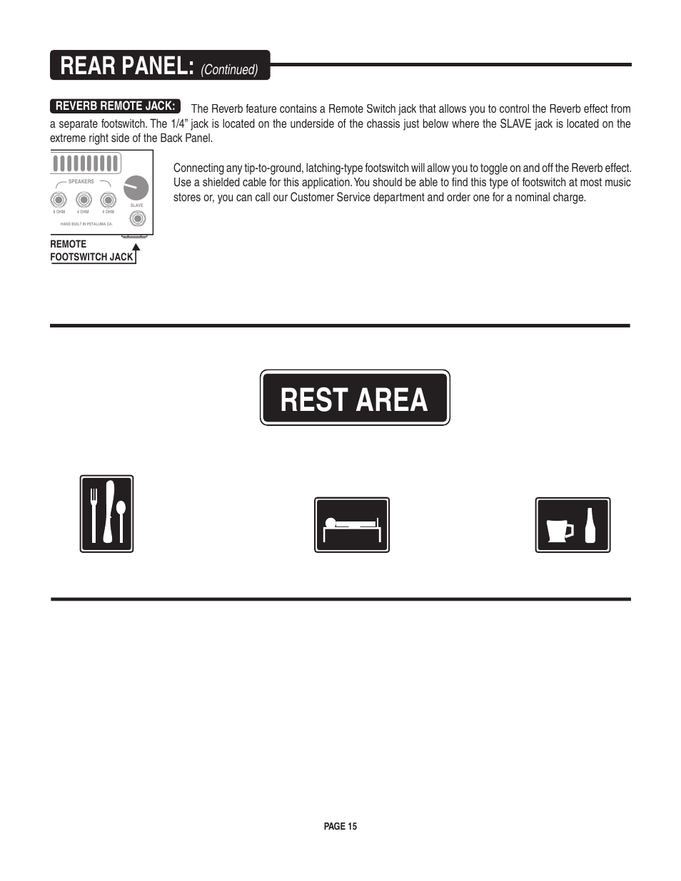 Rest area, Rear panel, Continued) | Mesa/Boogie LoneStar Amplifier User Manual | Page 19 / 40