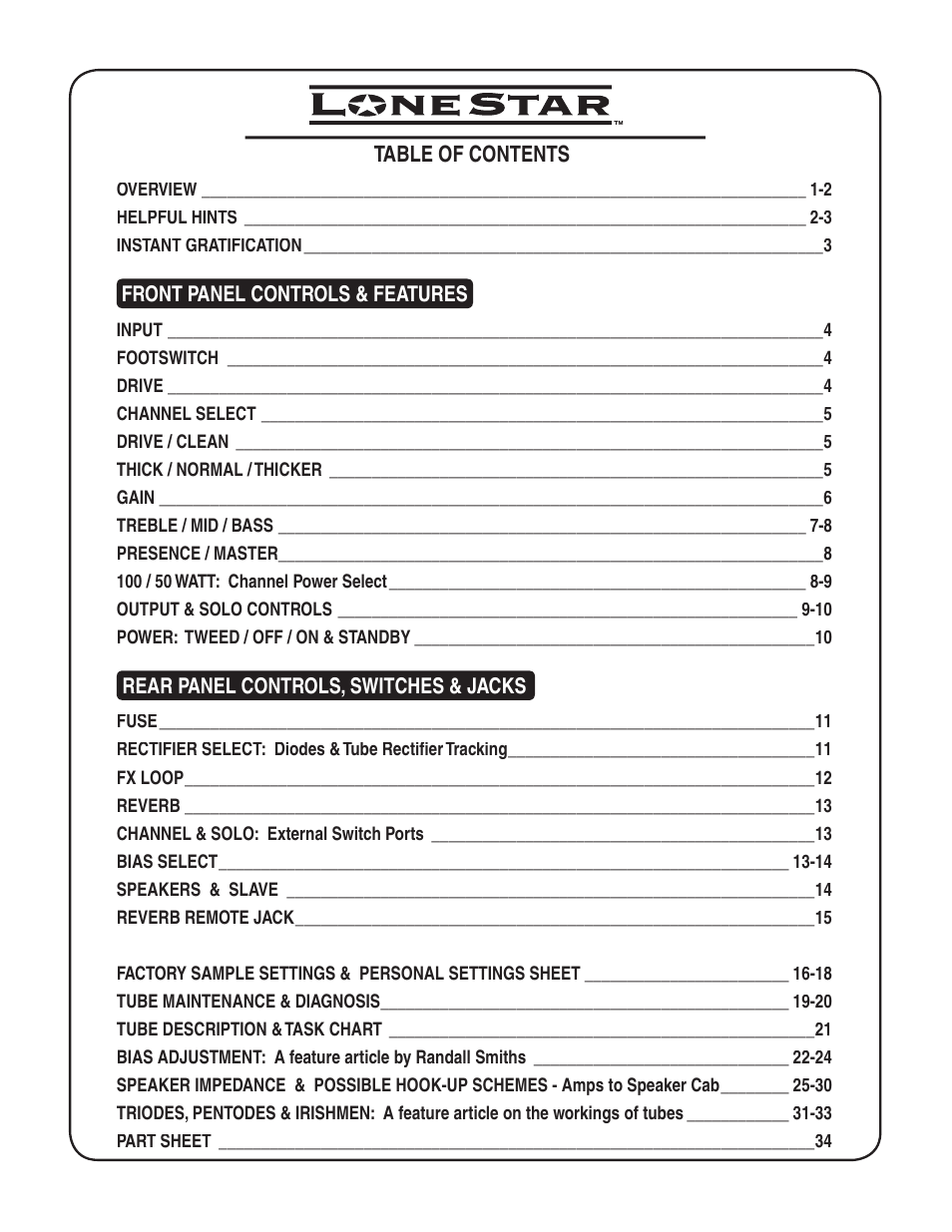 Mesa/Boogie LoneStar Amplifier User Manual | Page 3 / 40