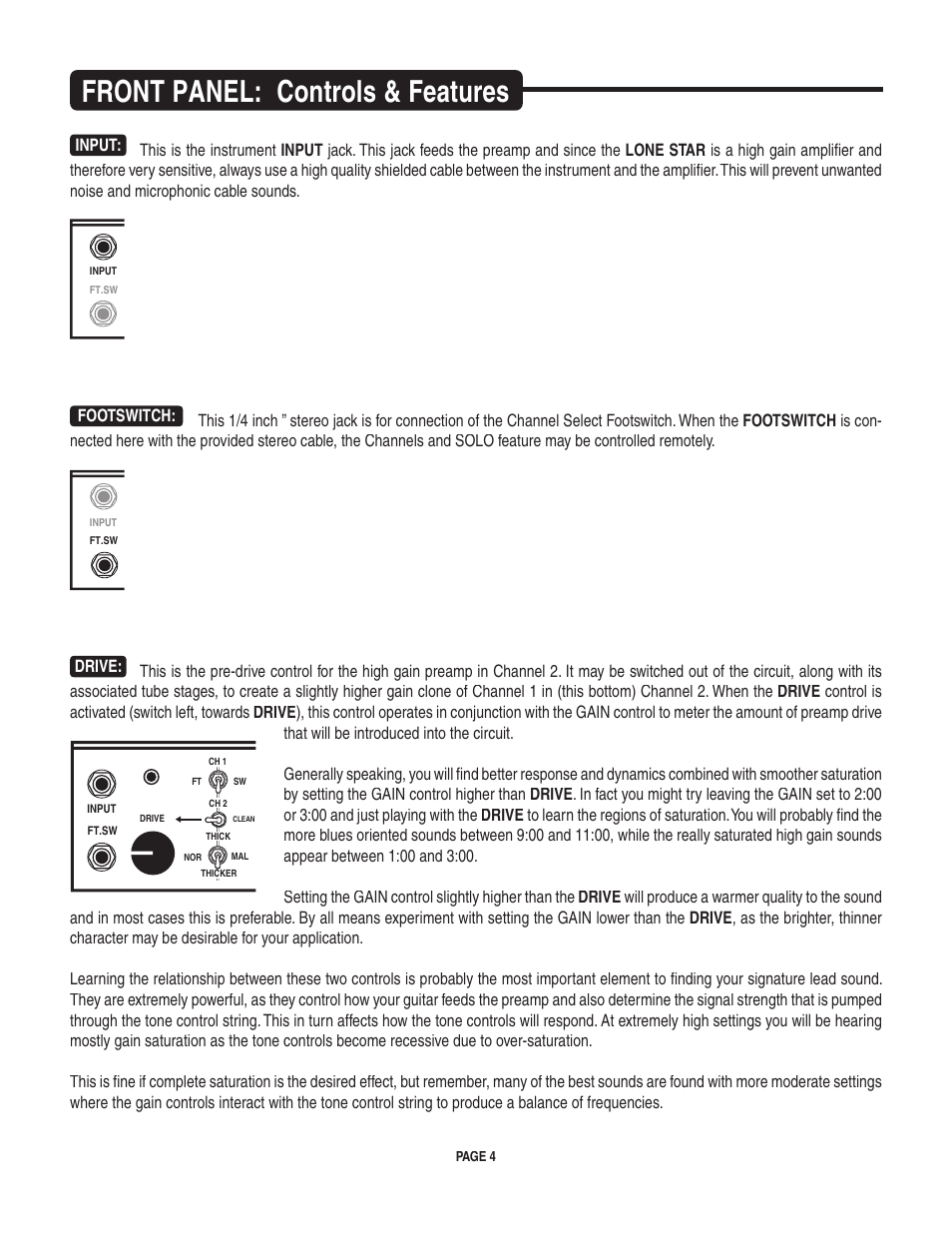 Front panel: controls & features | Mesa/Boogie LoneStar Amplifier User Manual | Page 8 / 40