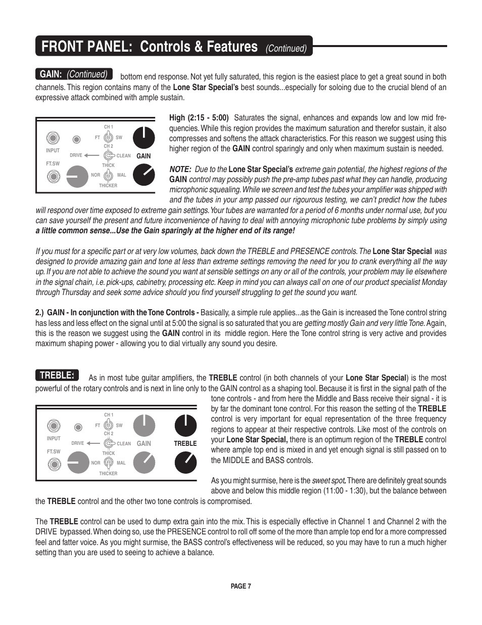 Front panel: controls & features, Continued) gain: (continued), Treble | Mesa/Boogie II User Manual | Page 11 / 40