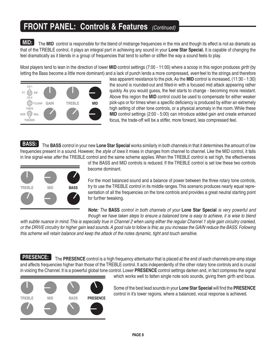 Front panel: controls & features, Continued) mid, Bass | Presence | Mesa/Boogie II User Manual | Page 12 / 40