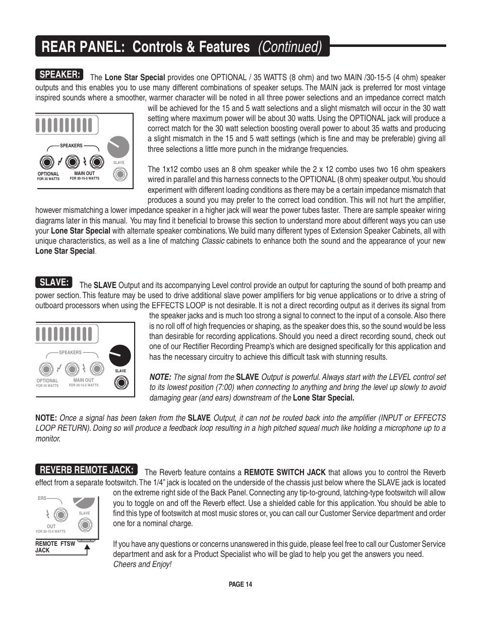 Rear panel: controls & features (continued), Speaker, Slave | Reverb remote jack | Mesa/Boogie II User Manual | Page 18 / 40