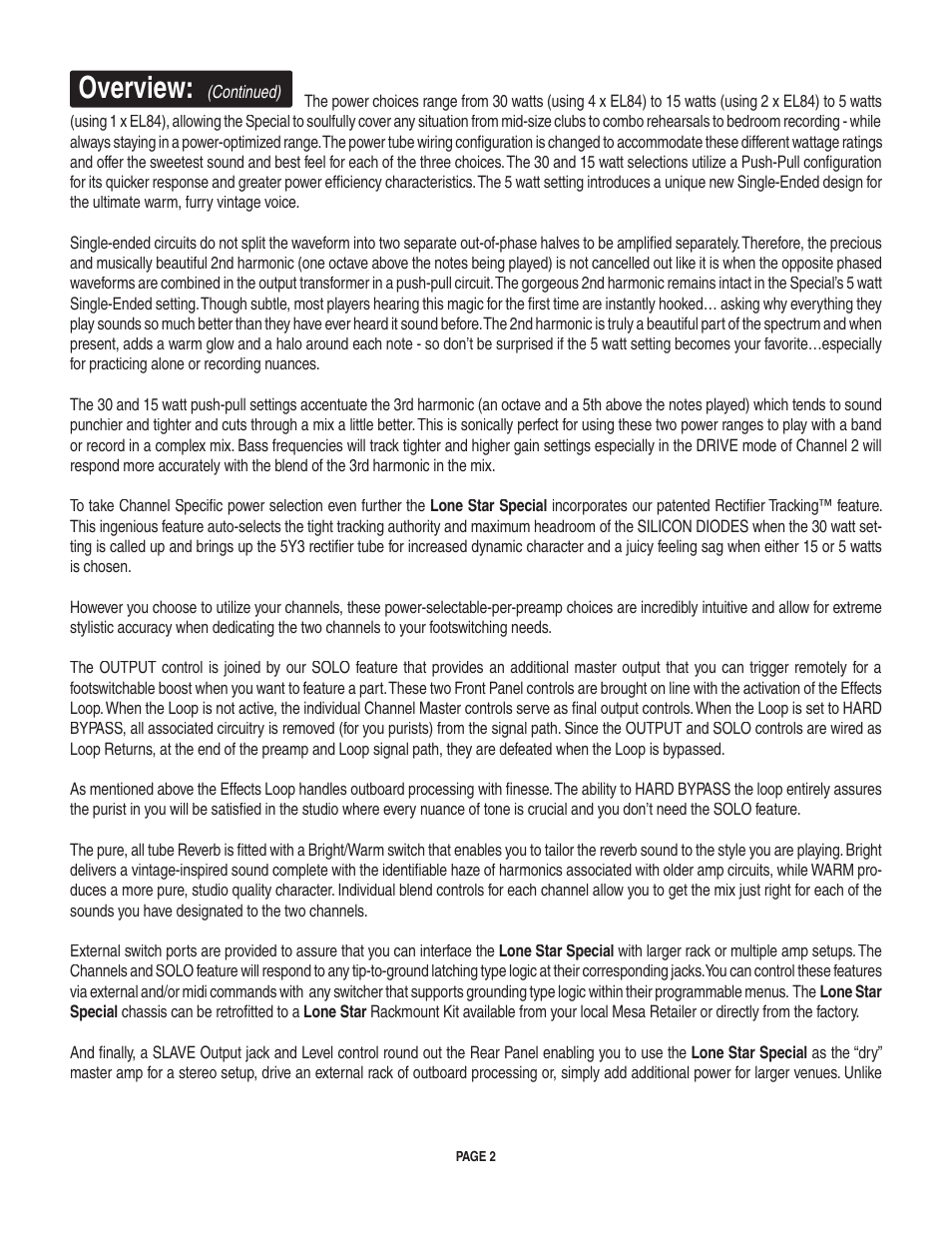 Overview | Mesa/Boogie II User Manual | Page 6 / 40