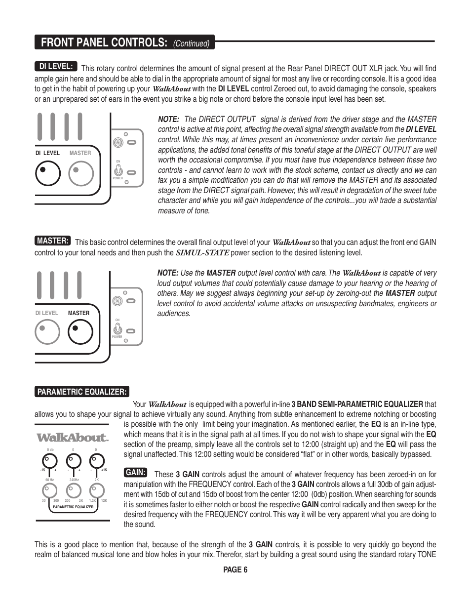 Front panel controls | Mesa/Boogie Walk About Bass Amplifier User Manual | Page 10 / 20