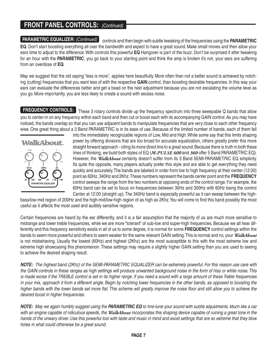 Front panel controls | Mesa/Boogie Walk About Bass Amplifier User Manual | Page 11 / 20