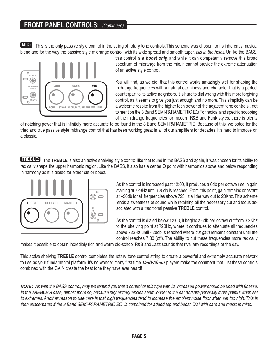 Front panel controls | Mesa/Boogie Walk About Bass Amplifier User Manual | Page 9 / 20