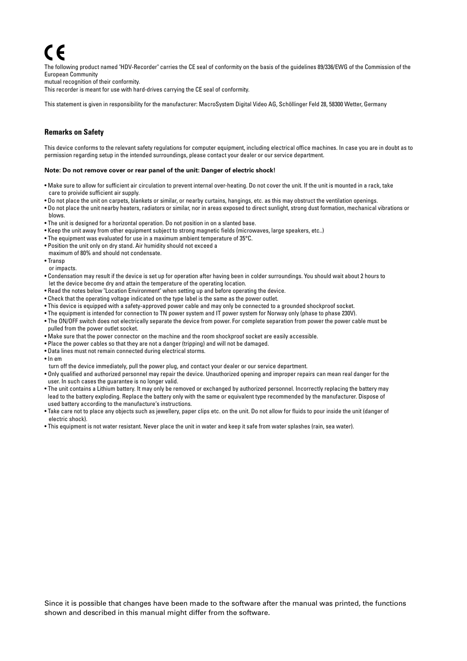 Remarks on safety | MacroSystem Digital Video HDV-Recorder User Manual | Page 2 / 14