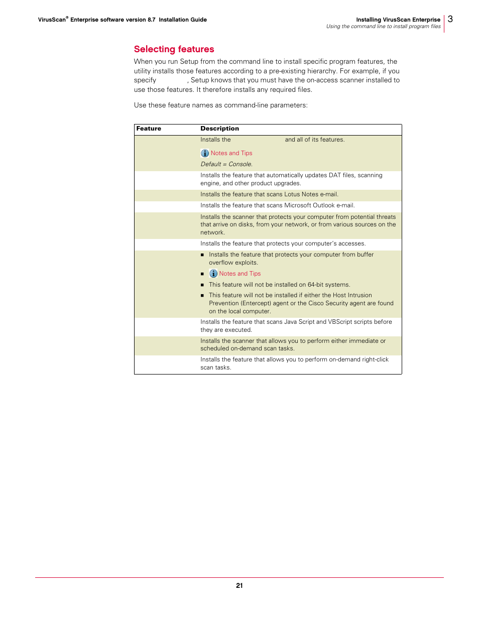 Selecting features, 3selecting features | McAfee VIRUSSCAN 8.7I User Manual | Page 21 / 38