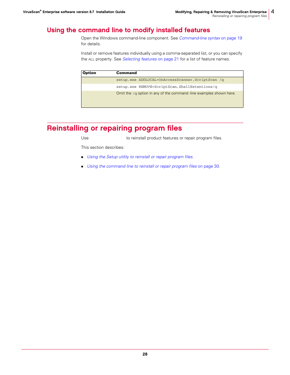 Reinstalling or repairing program files | McAfee VIRUSSCAN 8.7I User Manual | Page 28 / 38